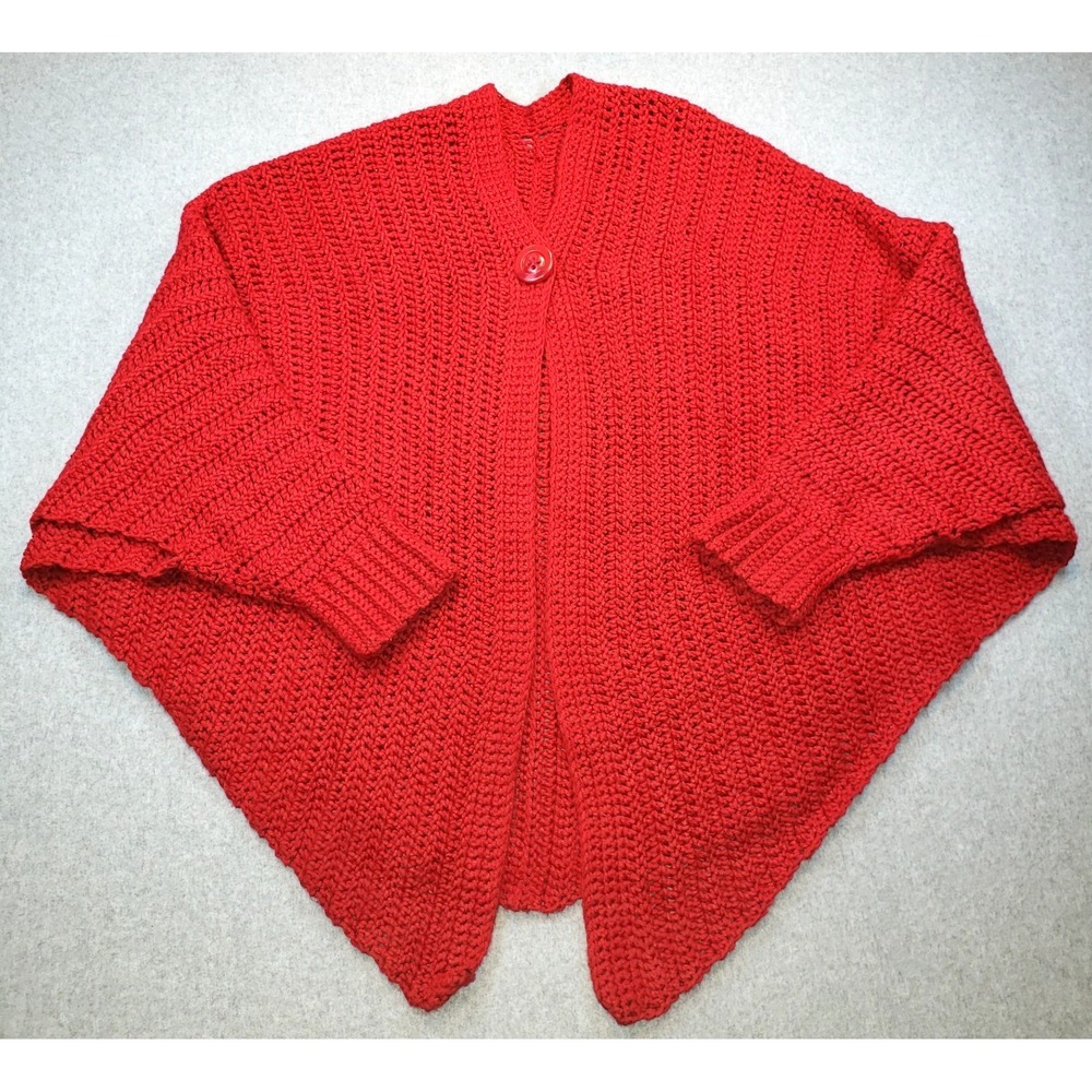 Handmade Crochet Cardigan Shawl‎ Womens Red Measures as XL Grannycore